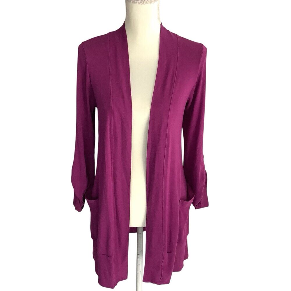Splendid Open Front Rolled Cuffs Cardigan Sweater Women's M Pima Cotton Blend